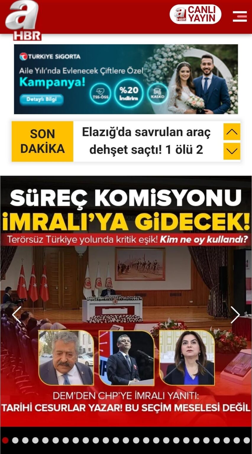 The commission decided to send Akp/Mhp/Dem representatives to visit Apo with the votes of Akp/Mhp/Dem/Tip/Emep. Ahaber used Özgür Özel's picture in his news and wrote that the commission would go.
