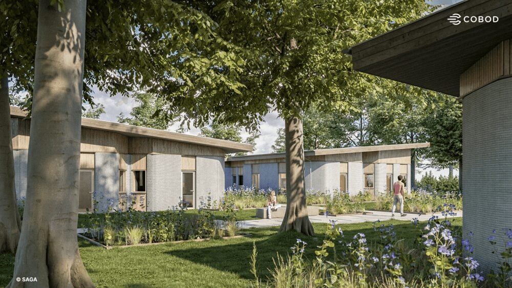 A render of the completed Skovsporet (the forest trail) in Holstebro, Denmark Image via COBOD.