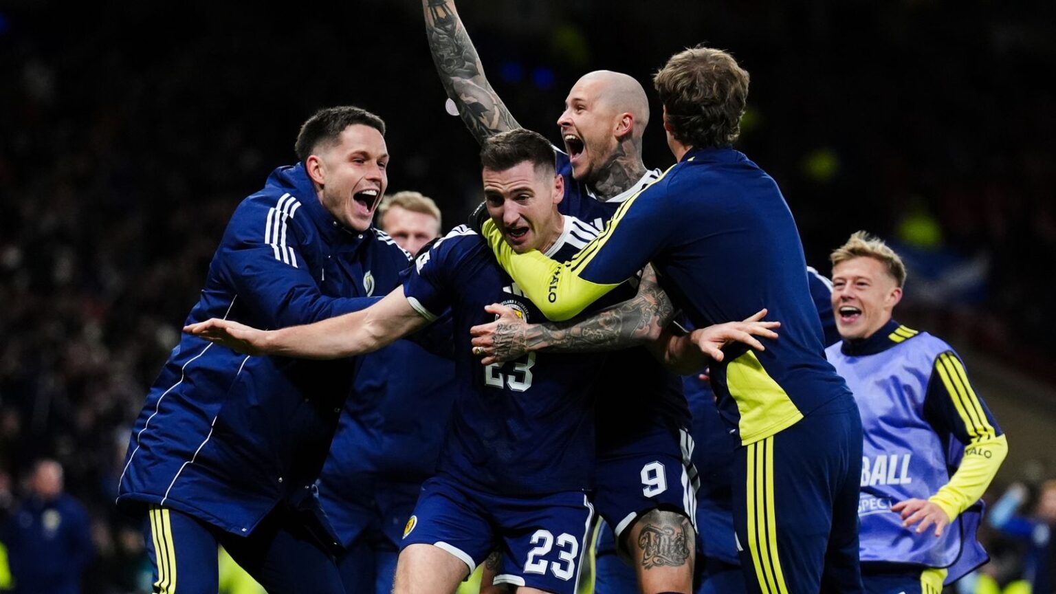 Scotland's Kenny McLean celebrates scoring his side's fourth goal against Denmark. Pic: PA