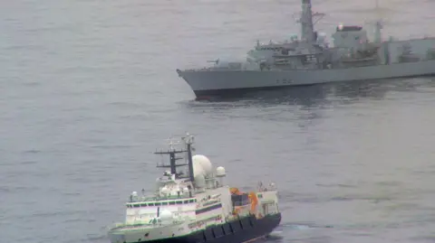 Ministry of Defence Ministry of Defence photo showing a Royal Navy ship tracking the Yantar 
