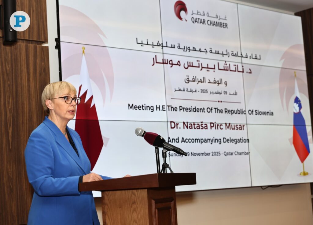 Slovenia eyes stronger trade and investment ties with Qatar President of the Republic of Slovenia H E Dr. Natasa Pirc Musar delivering the opening speech at the Slovenian Business Meeting, yesterday. Pic by: Salim Matramkot/ The Peninsula