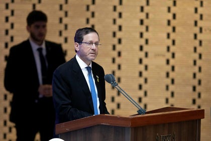 Israel's President Isaac Herzog speaking in Jerusalem, in March.