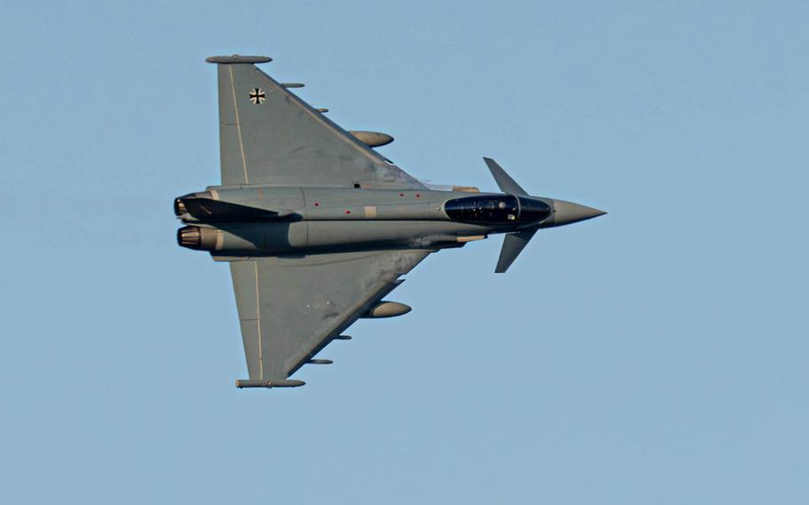 A German Eurofighter Typhoon flies over Romania.