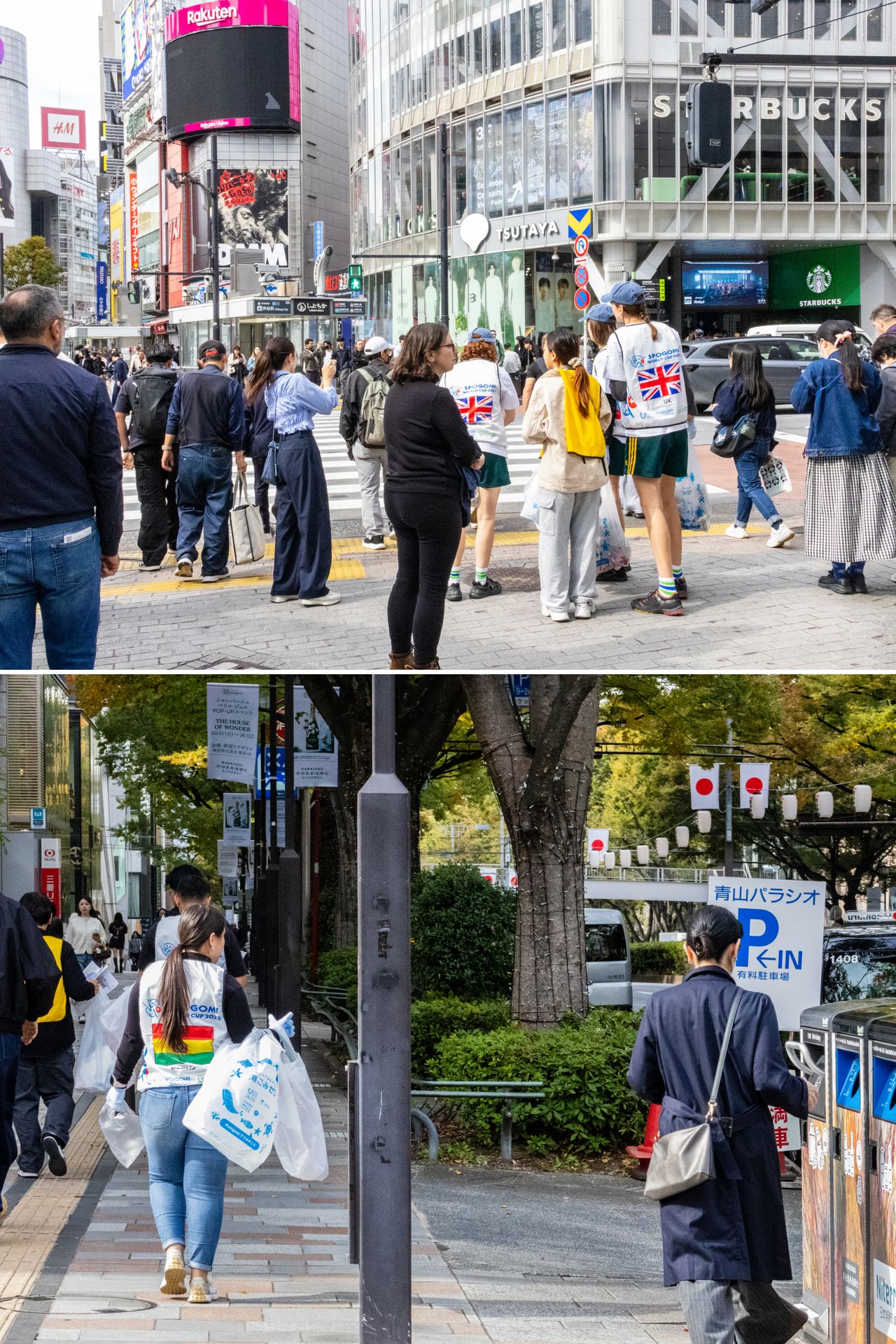 The “battlefield” spanned Shibuya Station, Omotesandō, and other bustling downtown areas, where teams weaved through crowds to collect litter. (© Nippon.com)
