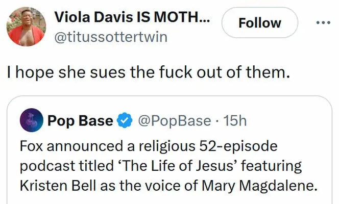 Tweet reading "I hope she sues the fuck out of them."