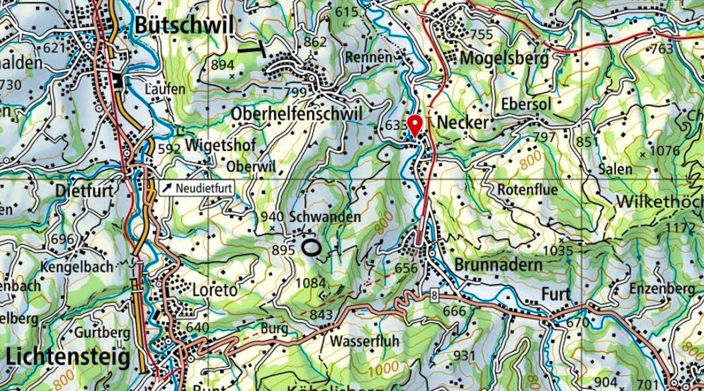 Necker SG is located in Toggenburg in the canton of St. Gallen.