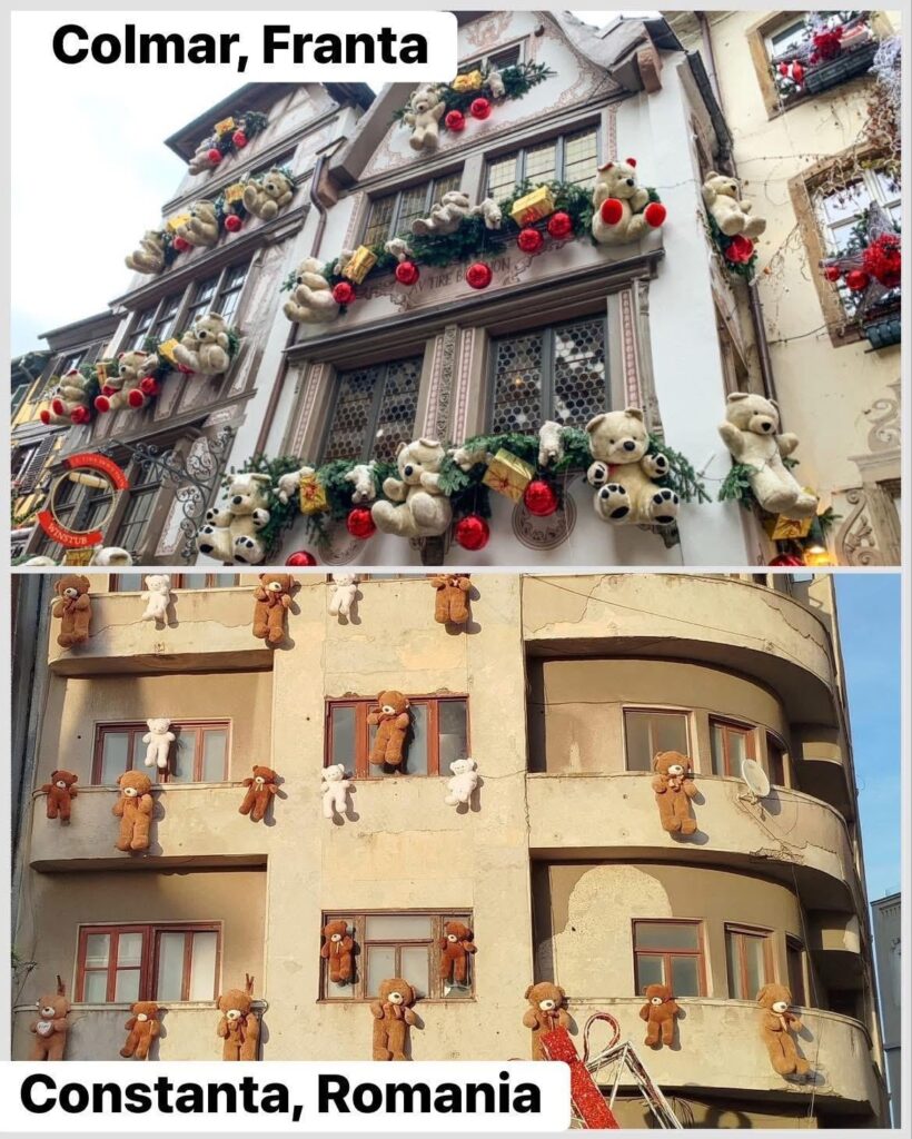 The residents of Constanta wanted to beautify, on the occasion of the holidays, the building they lived in and thought of taking inspiration from the beautiful Colmar. It doesn't look very instagrammable.