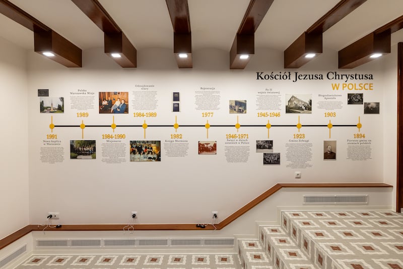 A timeline shows important milestones in the history of the Church in Poland as part of the Church history exhibition located in the newly renovated Nowy Świat Visitors’ Center in Warsaw, Poland.