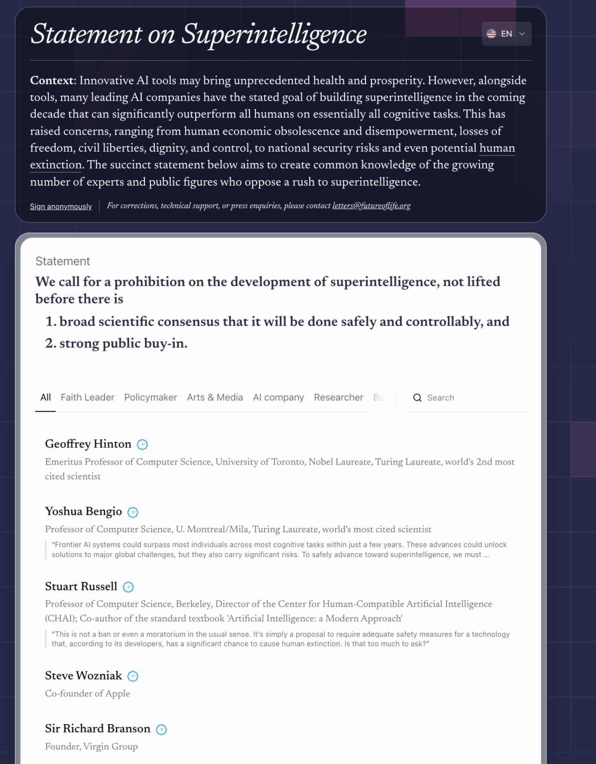 The world's most cited scientist, Yoshua Bengio, the godfather of AI, Geoffrey Hinton, Apple's co-founder, Steve Wozniak, and a number of other prominent people, have all signed this declaration, which wants to stop the development of artificial superintelligence. But the discussion does not exist in Denmark