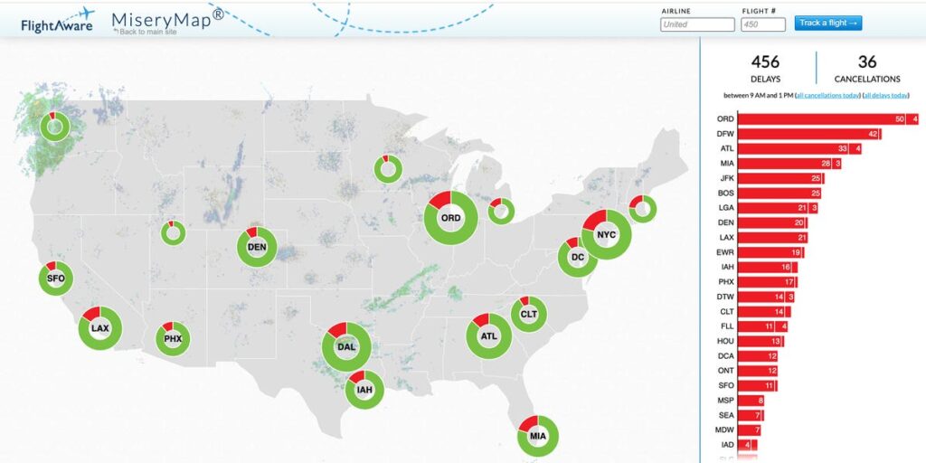 ‘Misery Map’ Shows US Airport Flight Delays and Cancellations 'Misery Map' Shows US Airport Flight Delays and Cancellations