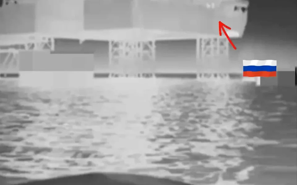 Video grab of Ukraine striking elite Russian unit on Black Sea oil rig