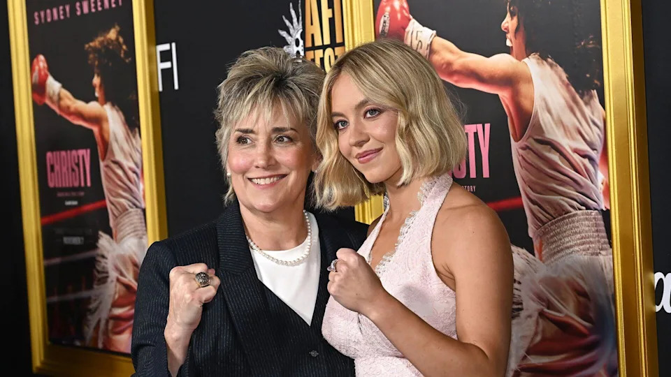 Christy Martin, left, and Sydney Sweeney at the AFI Fest 2025 premiere of 