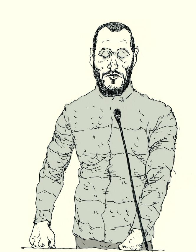 Courtroom sketch of Salah Abdeslam at the special criminal court in Paris, June 27, 2022.
