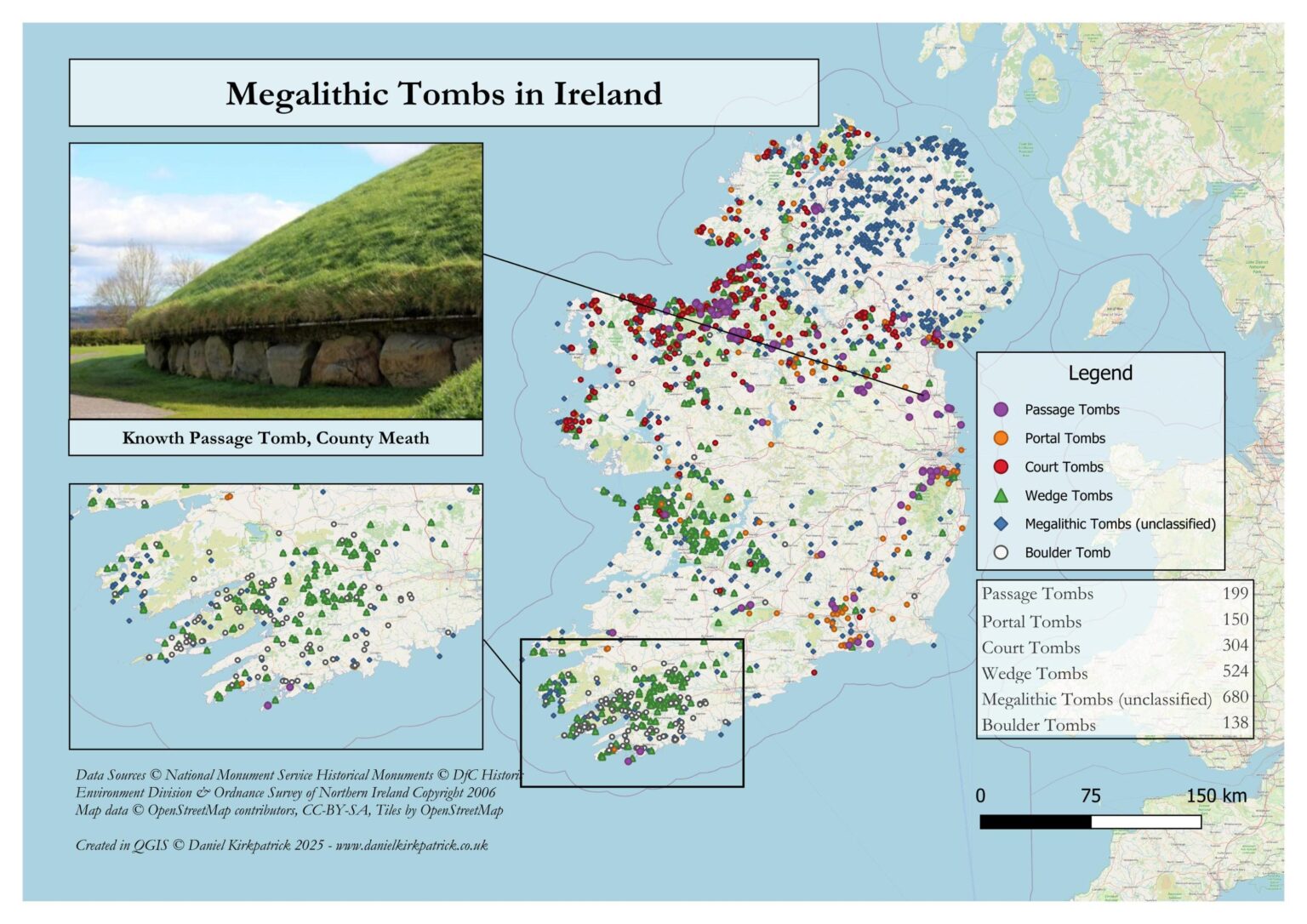 [OC] Distribution of Megalithic Tombs in Ireland