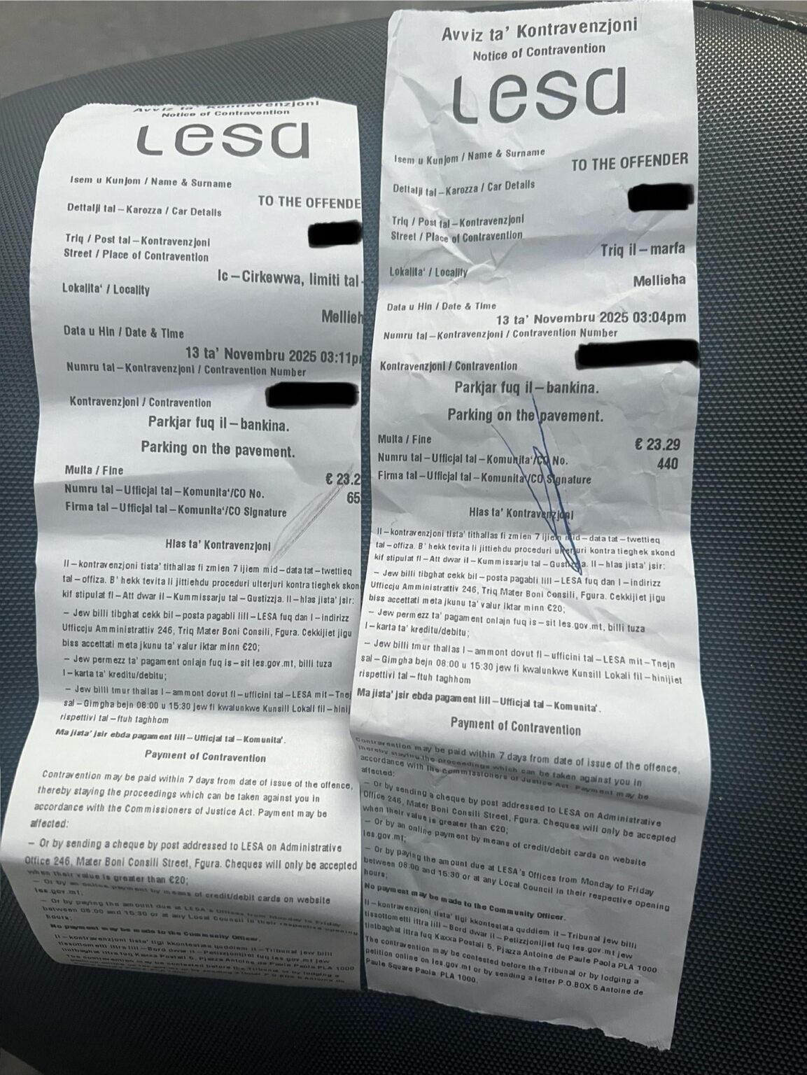 LESA parking fine