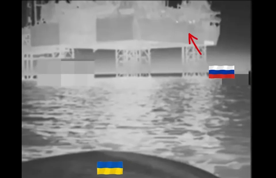 Ukraine flagged the anti-tank missile crew aboard the oil rig in its footage (Navy UA Telegram)