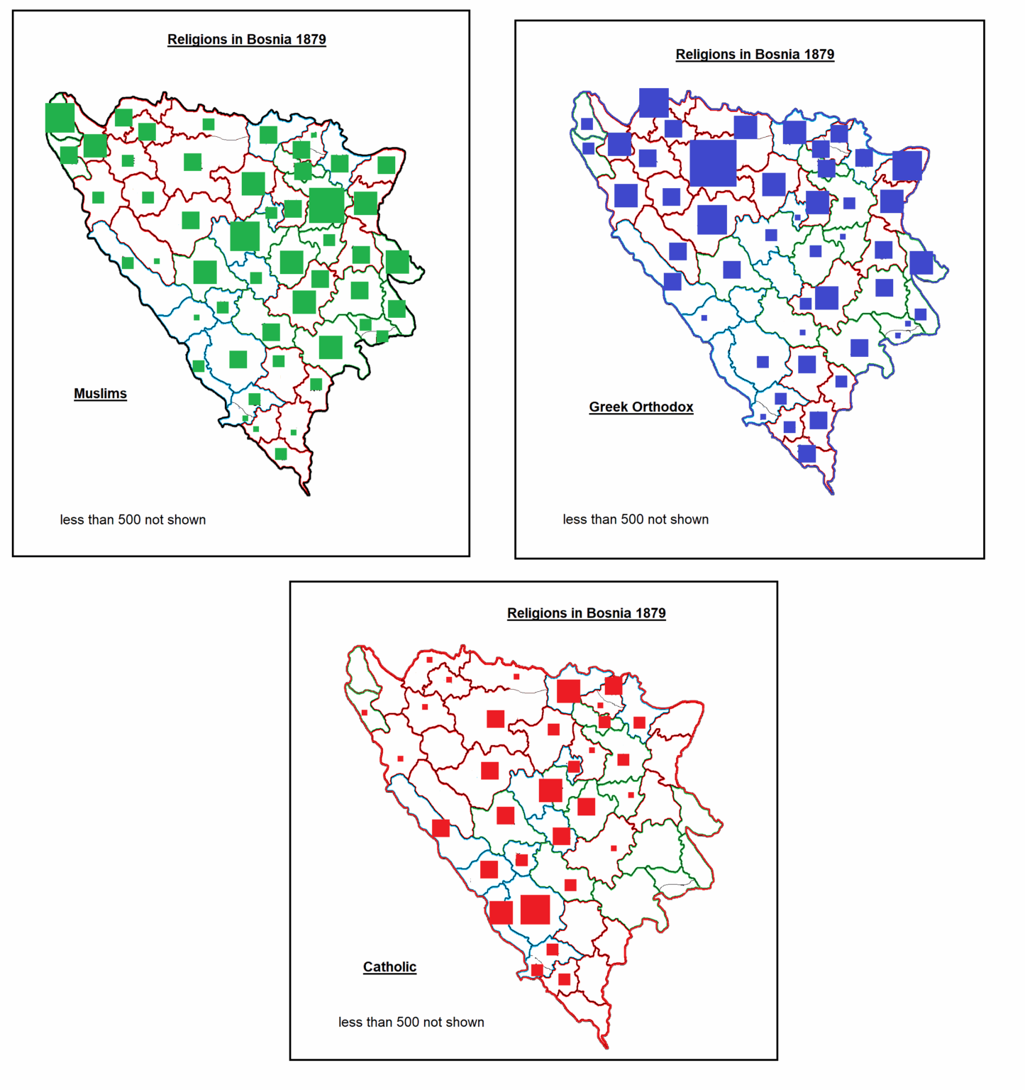 Religions in Bosnia distribution of 1879, Muslims, Orthodox and Catholic