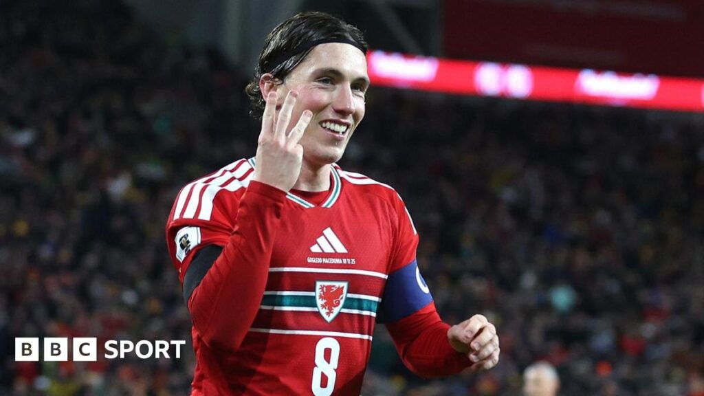 Harry Wilson celebrates scoring his third goal