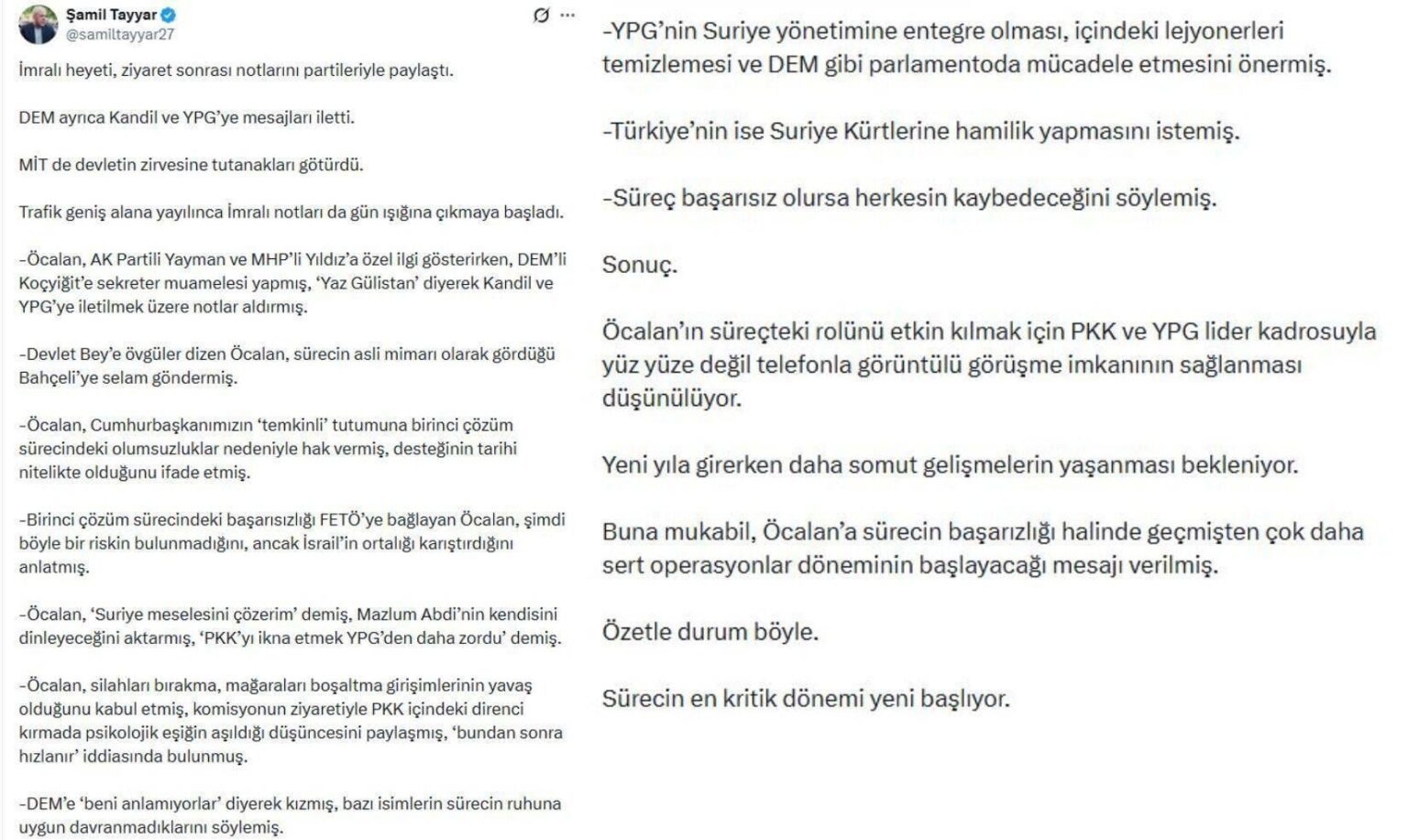 The Imra notes that Şamil Tayyar sent and later deleted, saying "it could harm the process"