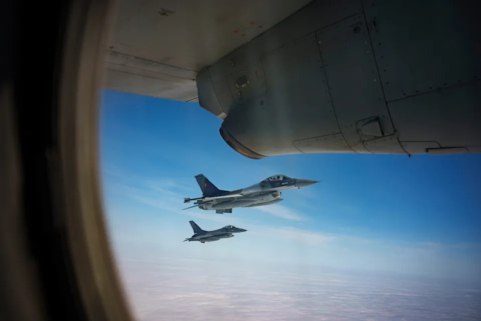 Andreea Alexandru/AP - PHOTO: This file photo shows Romanian air force F-16 fighter jets during a NATO Air Policing exercise above eastern Romania, on March 6, 2024.