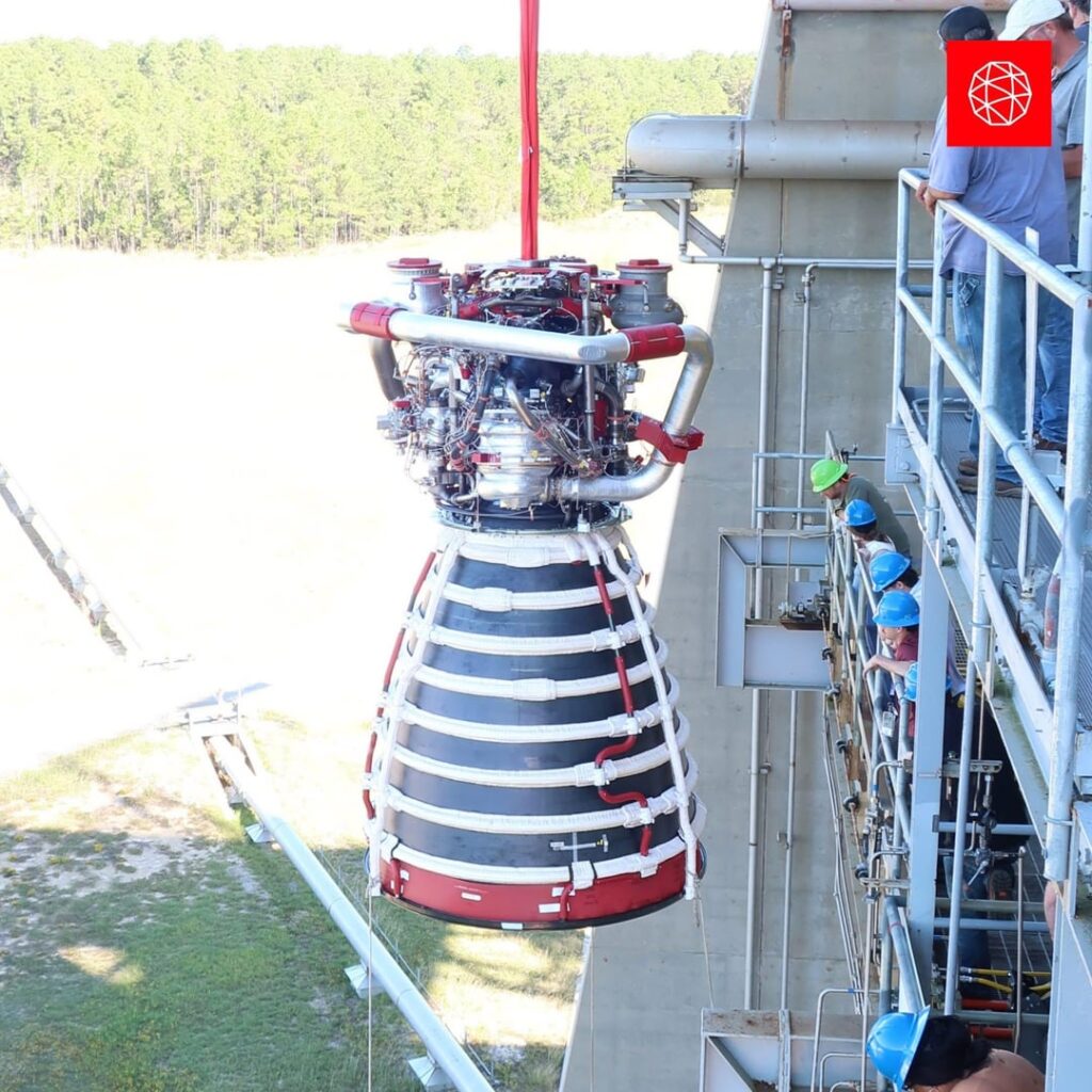 Artemis V RS-25 engine at Stennis Space Center for qualification testing [credit: L3Harris]