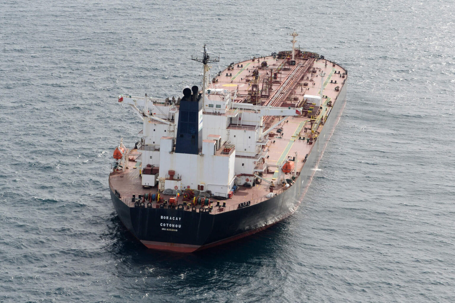 The tanker Boracay that allegedly belongs to Russia's so-called shadow fleet, is seen Thursday, Oct. 2, 2025, off Saint-Nazaire, France's Atlantic coast. (Mathieu Pattier/AP)
