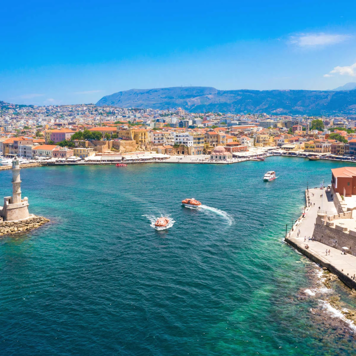 Aerial view of Chania, Greece harbor