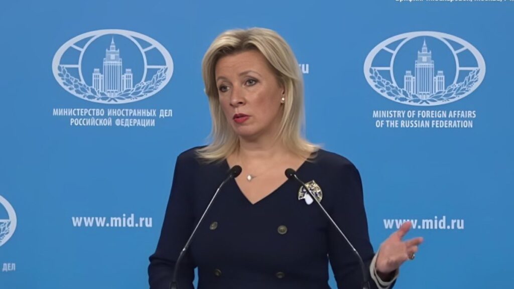 Russian Foreign Ministry spokesperson Maria Zakharova during a press briefing at the Foreign Ministry headquarters, October 7, 2025 (Russian Foreign Ministry)