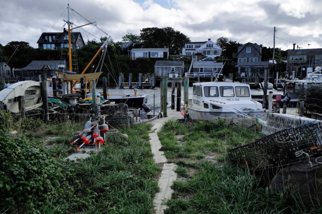 Homes along a waterway in Menemsha Basin in Chilmark on Martha's Vineyard in 2022.