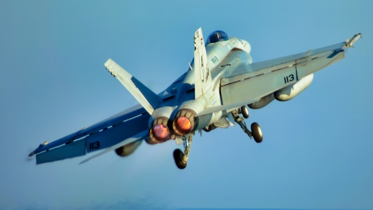(Jan 31, 2009) An F/A-18 Super Hornet assigned to the "Tomcatters" of Strike Fighter Squadron (VFA) 31 launches from the flight deck of USS Theodore Roosevelt (CVN 71). The Nimitz-class aircraft carrier and embarked Carrier Air Wing (CVW) 8 are operating in the 5th Fleet area of responsibility and are focused on reassuring regional partners of the United States' commitment to security, which promotes stability and global prosperity (U.S. Navy photo by Mass Communication Specialist 3rd Class Jonathan Snyder/Released)
