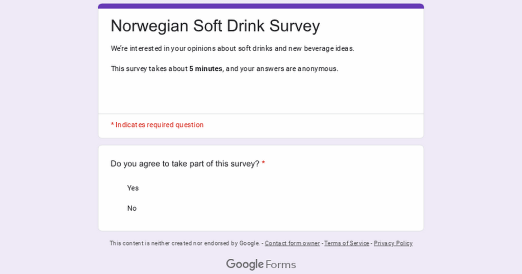 Norwegian soft drink survey – 5-minute anonymous questionnaire (student research project)