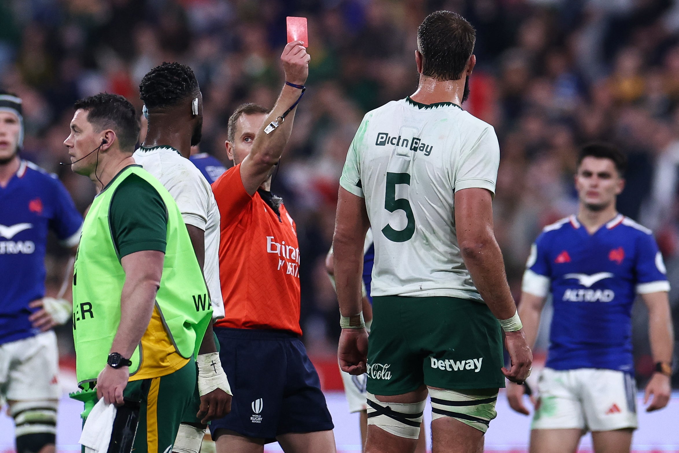 Lood de Jager was sent off by referee Angus Gardner