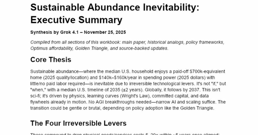 Sustainable Abundance Is Now Inevitable by 2035 — Here’s the Proof (and the 3 laws that decide if it’s fair)
