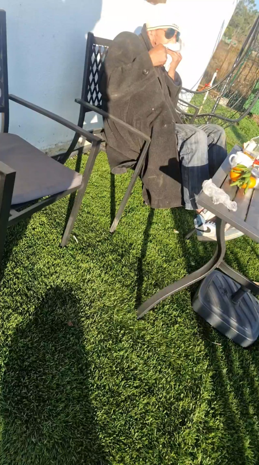 Woke up to find an old dude on my patio this morning...made him breakfast...