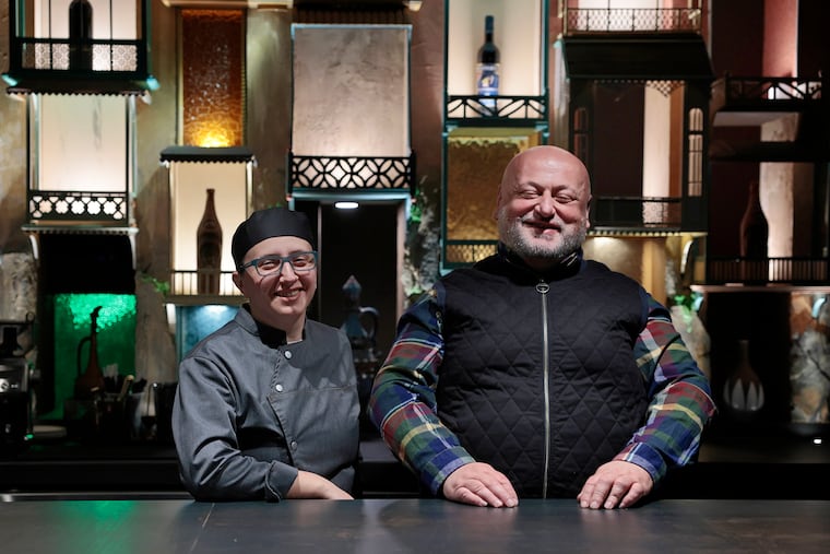 Chef and co-owner Bela Gogebashvili (left) and co-owner Lasha Kikvidze behind the bar at Kinto, 1144 Frankford Ave., in Philadelphia on Wednesday, Oct. 29, 2025.