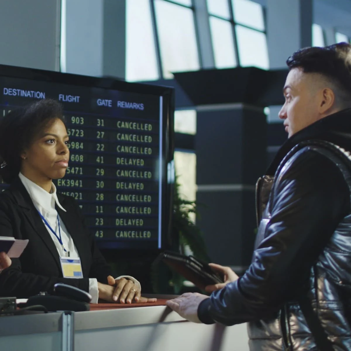 Passenger Getting His Fingerprints Scanned At The Airport