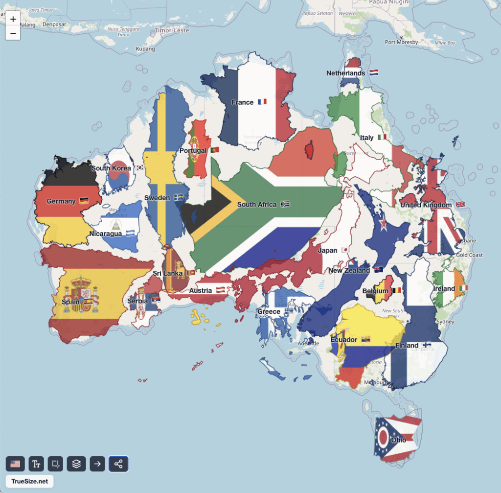 Countries — and one Ohio — that fit inside Australia