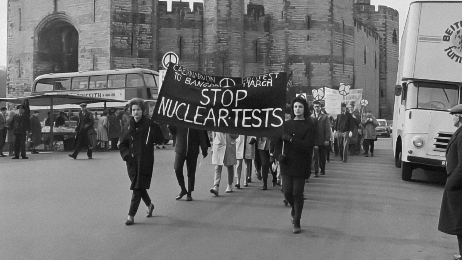 "Ban the Bomb" march from Caernarfon to Bangor Teitl Cymraeg. Photographer: Geoff Charles (1909-2002) Date: March 22, 1962 (via The National Library of Wales on Unsplash)
