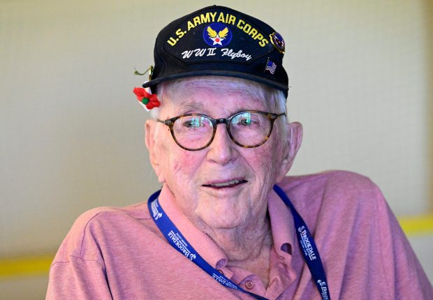 World War II veteran Jim Bair reminisces about his long life Friday at his home, Brookdale Mariana Butte in Loveland. (Jenny Sparks/Loveland Reporter-Herald)