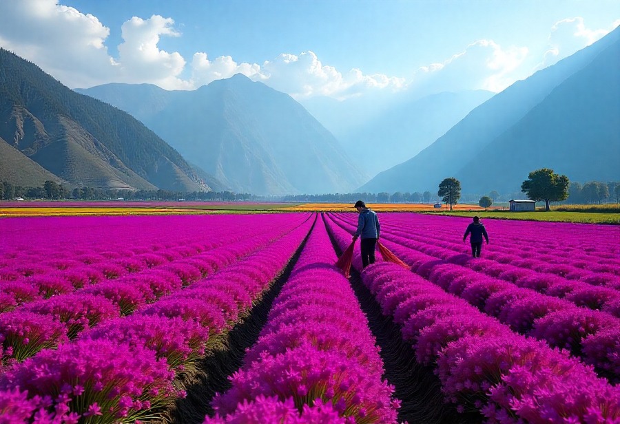 Spain, Iran, And India Tourists Thrilled By Kashmir’s Vibrant Saffron Fields, Making Pampore A Must-Visit Agritourism Landmark