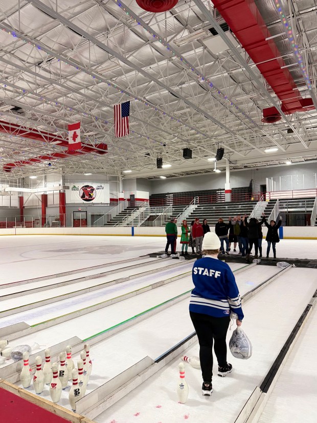 Teams of four bowled with turkeys on the ice at the Mentor Ice Area as part of the arena's annual Turkey Roll on Ice event. (Marah Morrison -- The News-Herald)