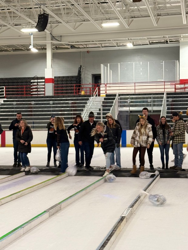 Teams of four bowled with turkeys on the ice at the Mentor Ice Area as part of the arena's annual Turkey Roll on Ice event. (Marah Morrison -- The News-Herald)