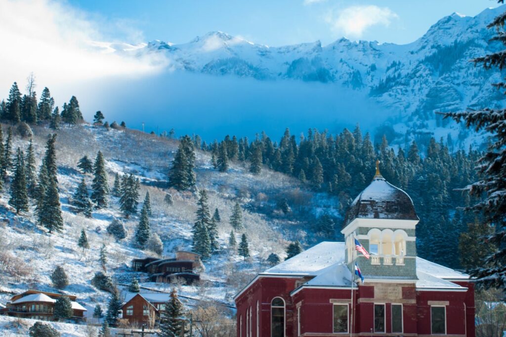 Ouray County Court House in Ouray, Colorado during winter