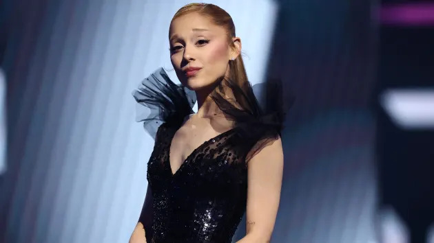 Ariana Grande speaks during the 2025 MTV Video Music Awards at UBS Arena on Sept. 7, 2025, in Elmont, New York. (Arturo Holmes/Getty Images for MTV)