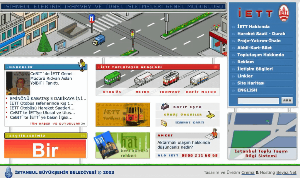 The website used by IETT in 2003: