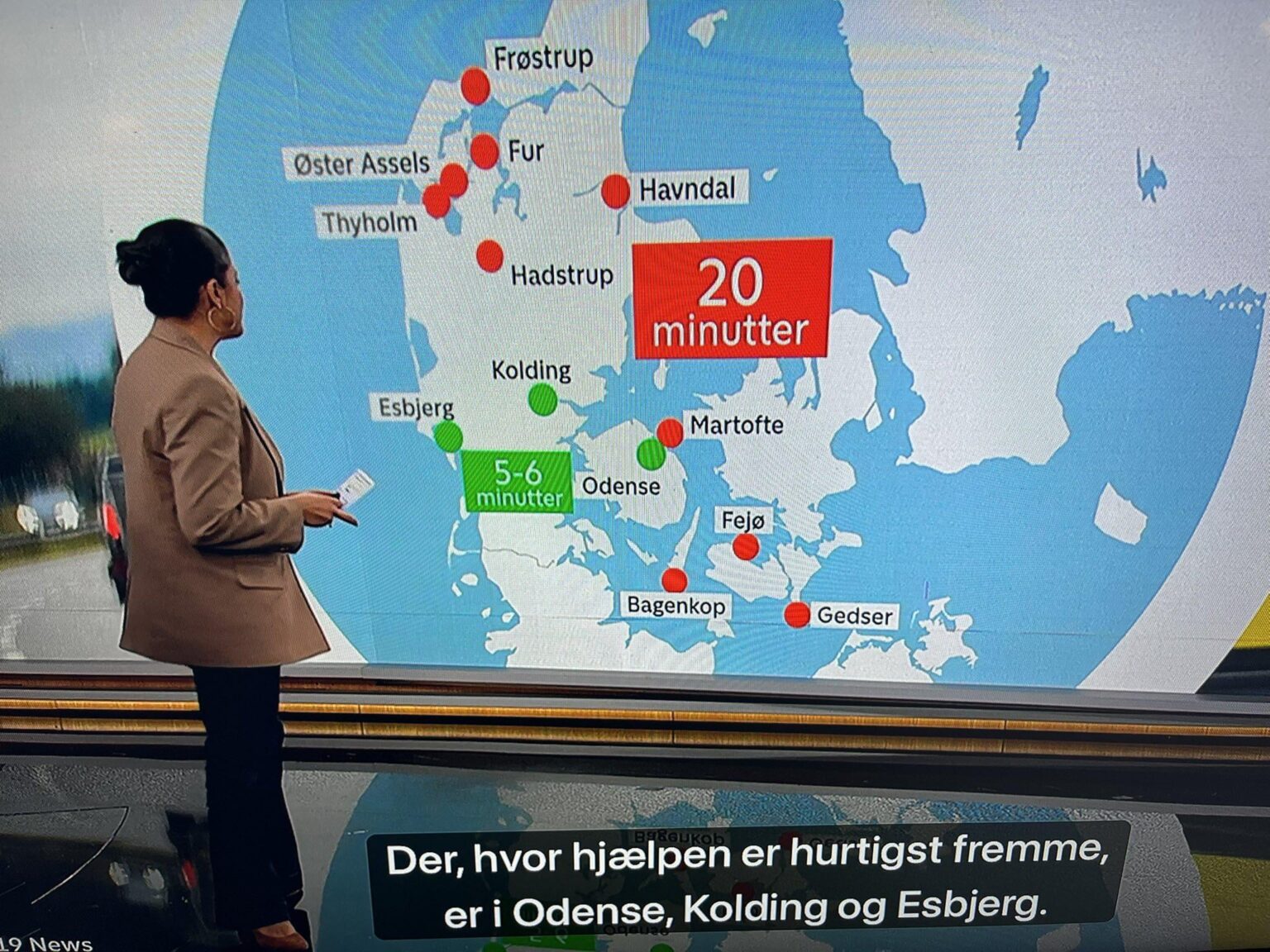 Interesting take on Danish geography at TV2 News. Kolding has been moved to Vejle, Odense has moved a good distance, and apparently we've also got a brand new town called Hadstrup. Exciting.