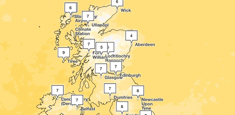 The Met Office’s forecast for midday on Saturday (The Met Office)