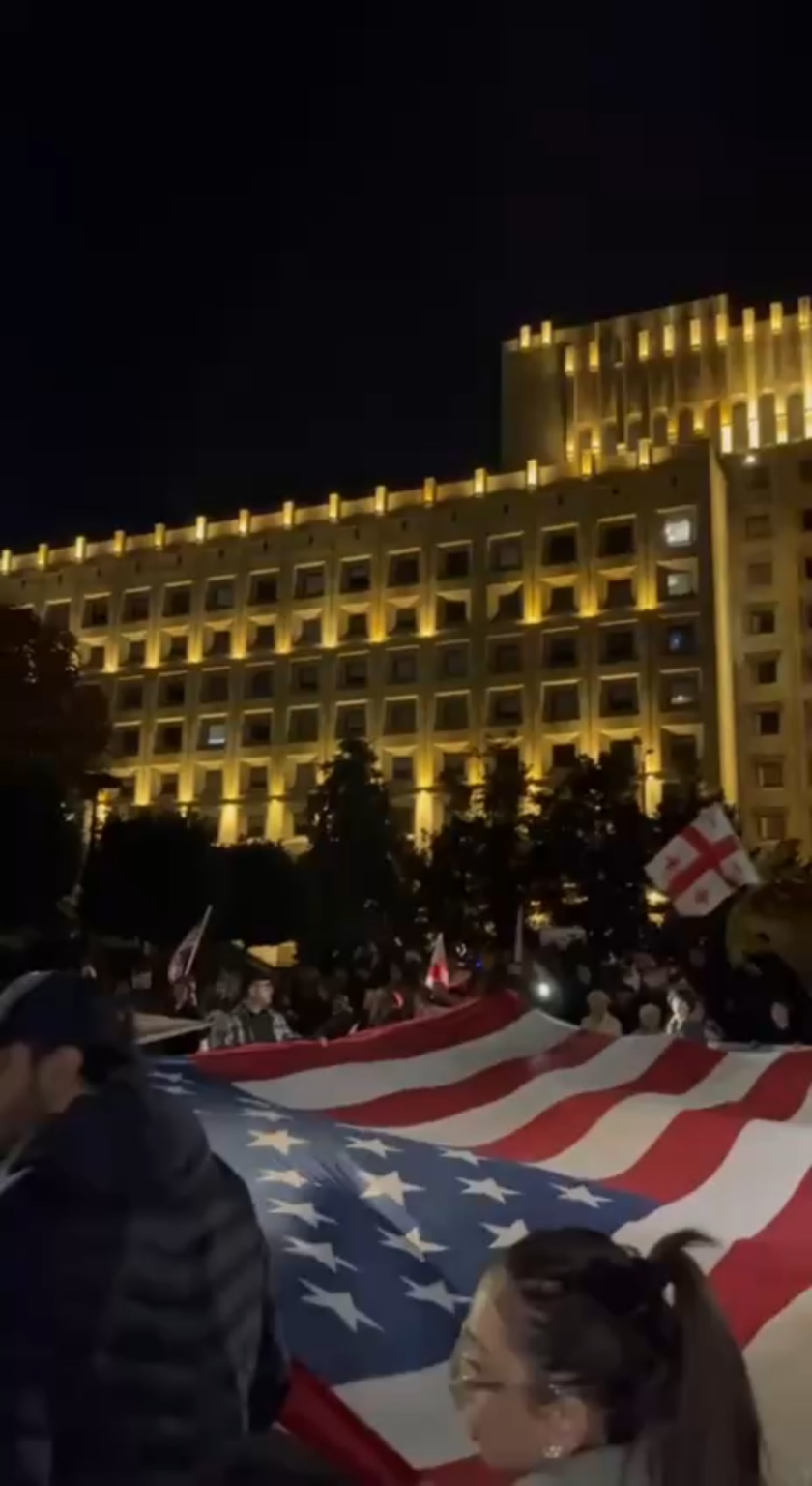 Day 356 - Protesters March to the Chancellery in Tbilisi, Raising Georgian and U.S. Flags in Support of the Megobari Act