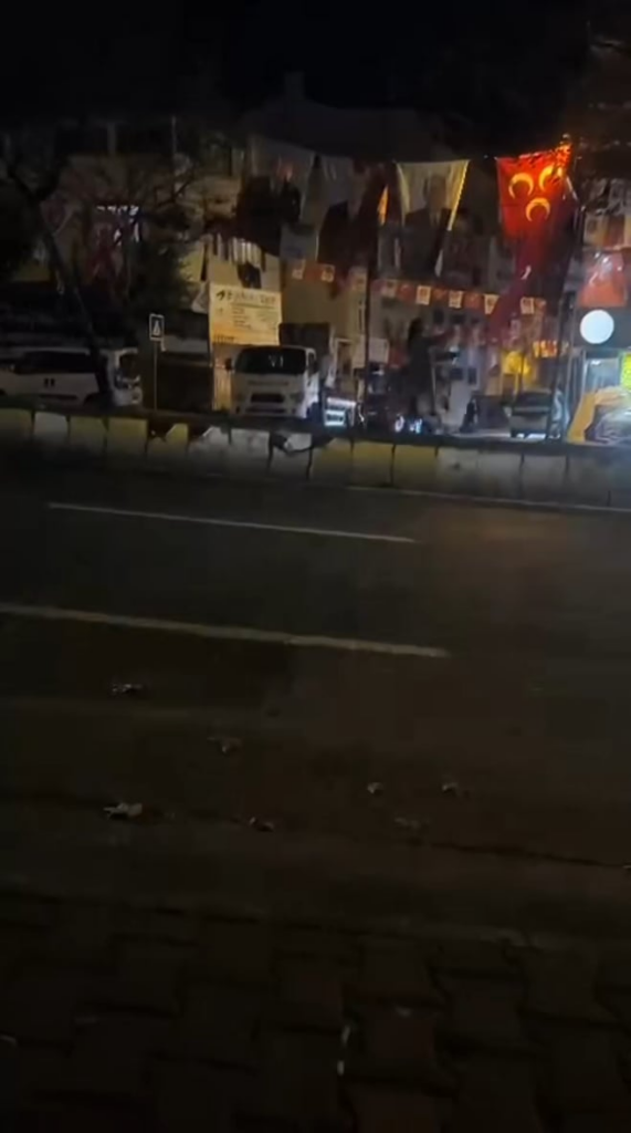 A woman in Esenyurt cut down MHP posters, saying, "The flag of the person who met with İmralı cannot be here."