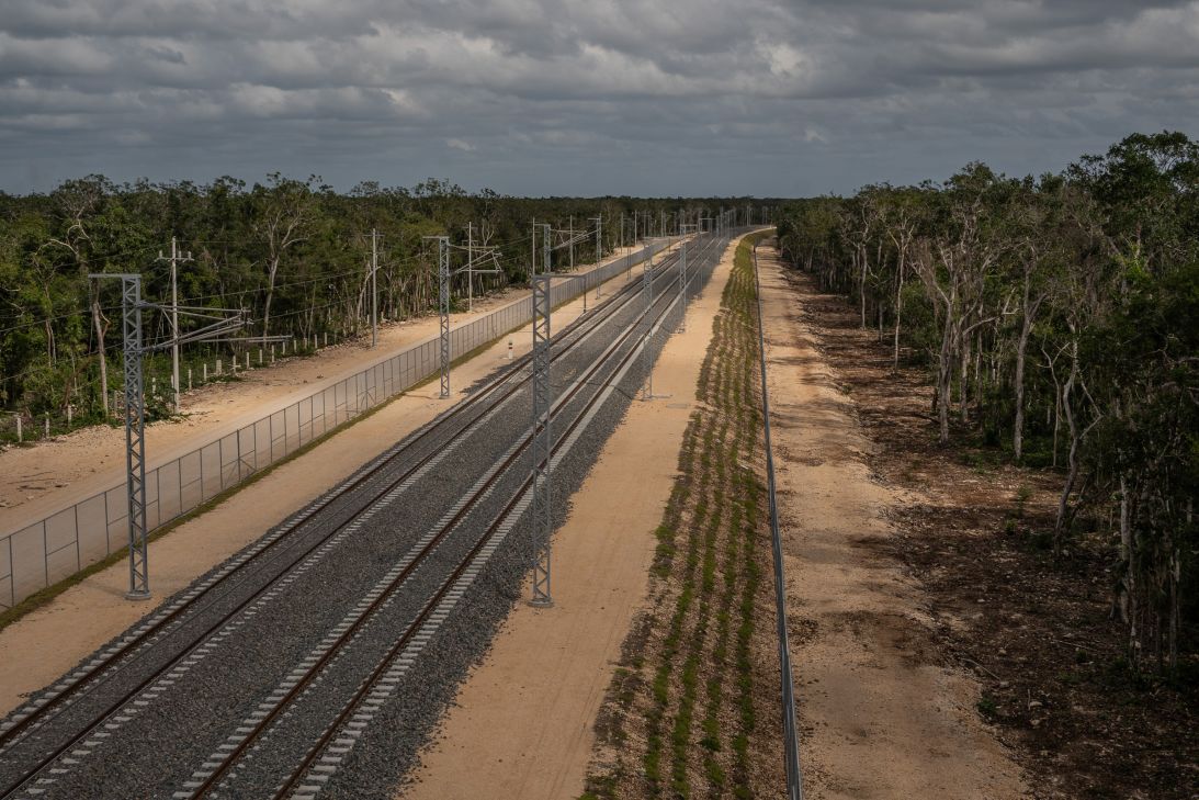The Tren Maya train tracks under construction in Tulum, Quintana Roo, on December 21, 2024.